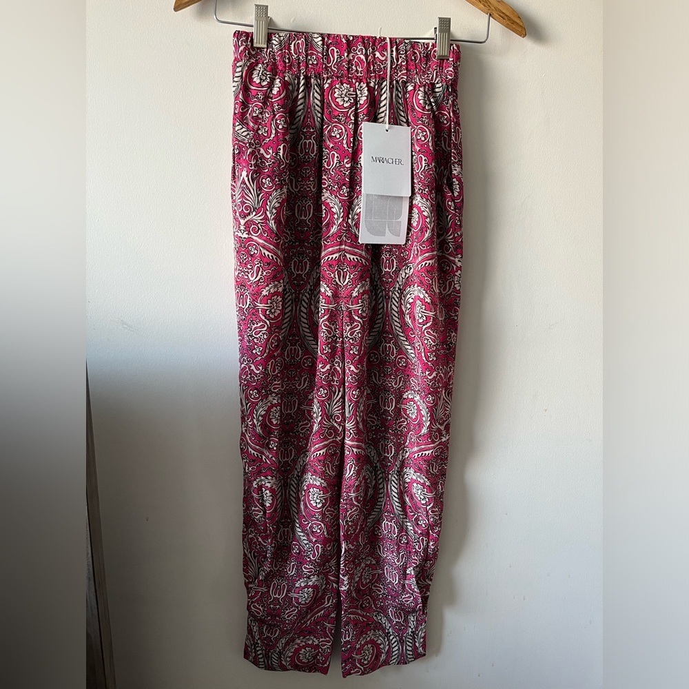 NWT MARIACHER 100% Silk Besalu Floral Pants In Mix 1 Pink Paisley Print Pants XS